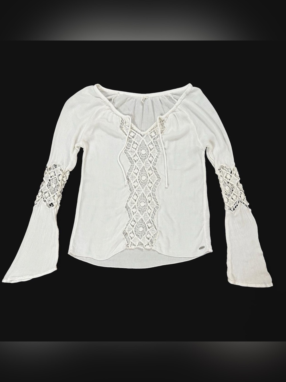 Y2K Rip Curl White Long Sleeve Lace Trim Embroidered Top Fairy Cottagecore XS